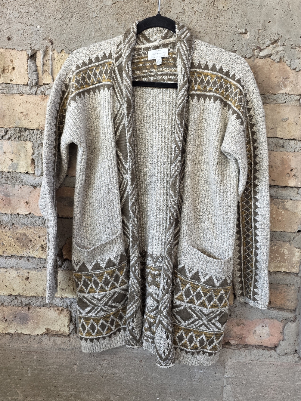 Lucky Brand Aztec Fair Isle Longline Open Front Cardigan Sweater S